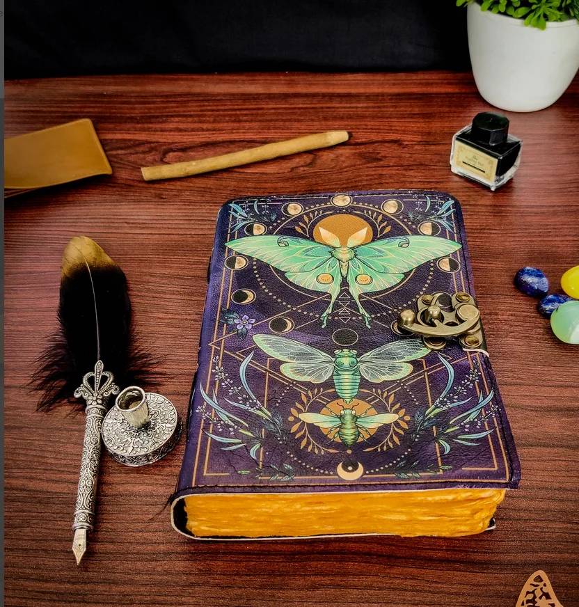 Factory whole cheap custom journal book printing hardcover journal custom printed pages Blank Spell Book of Shadows Leather