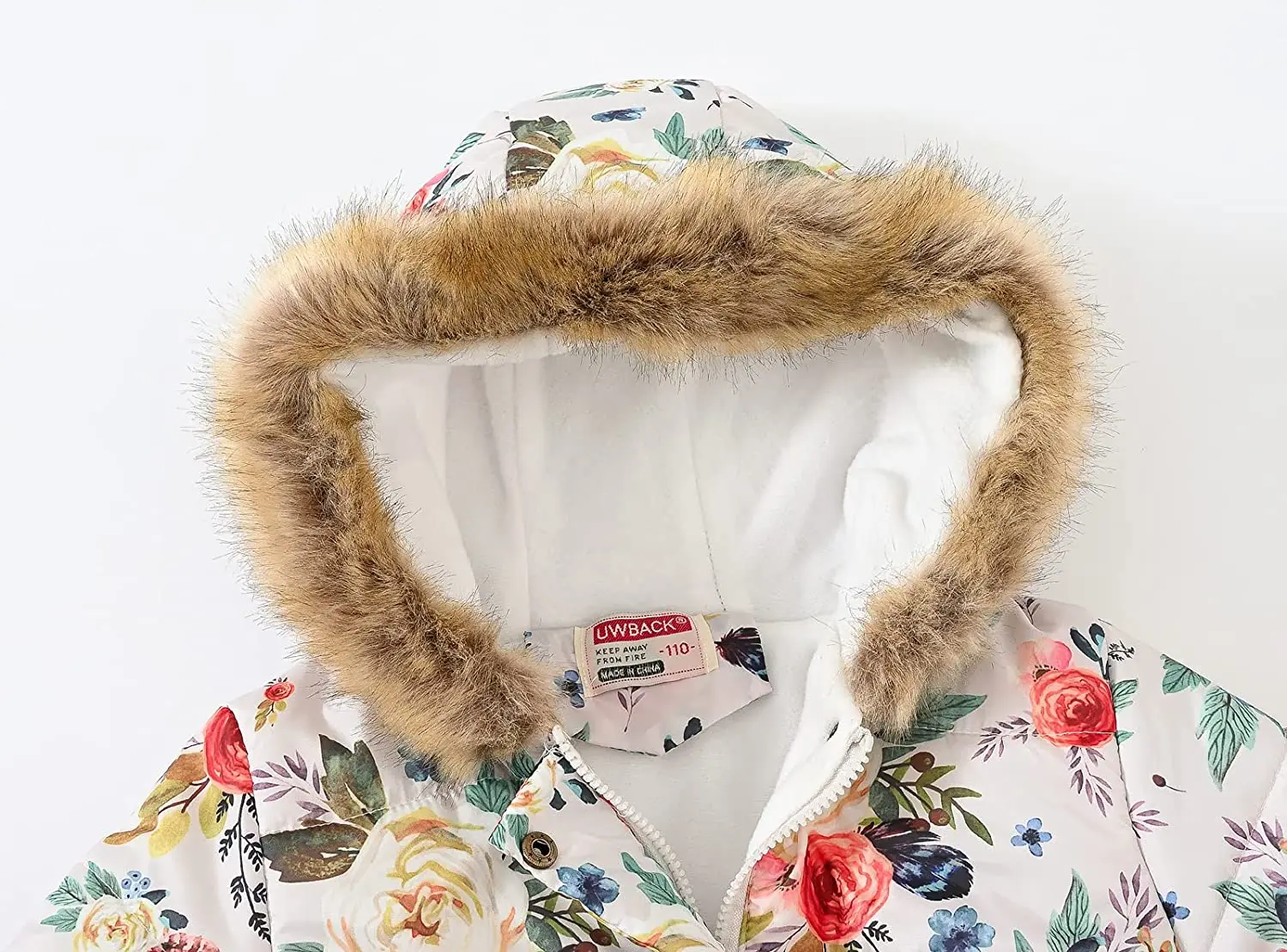 custom Wholesale OEM high quality full print kid winter coat girl with fur at hood waterproof windproof girl thick winter coat