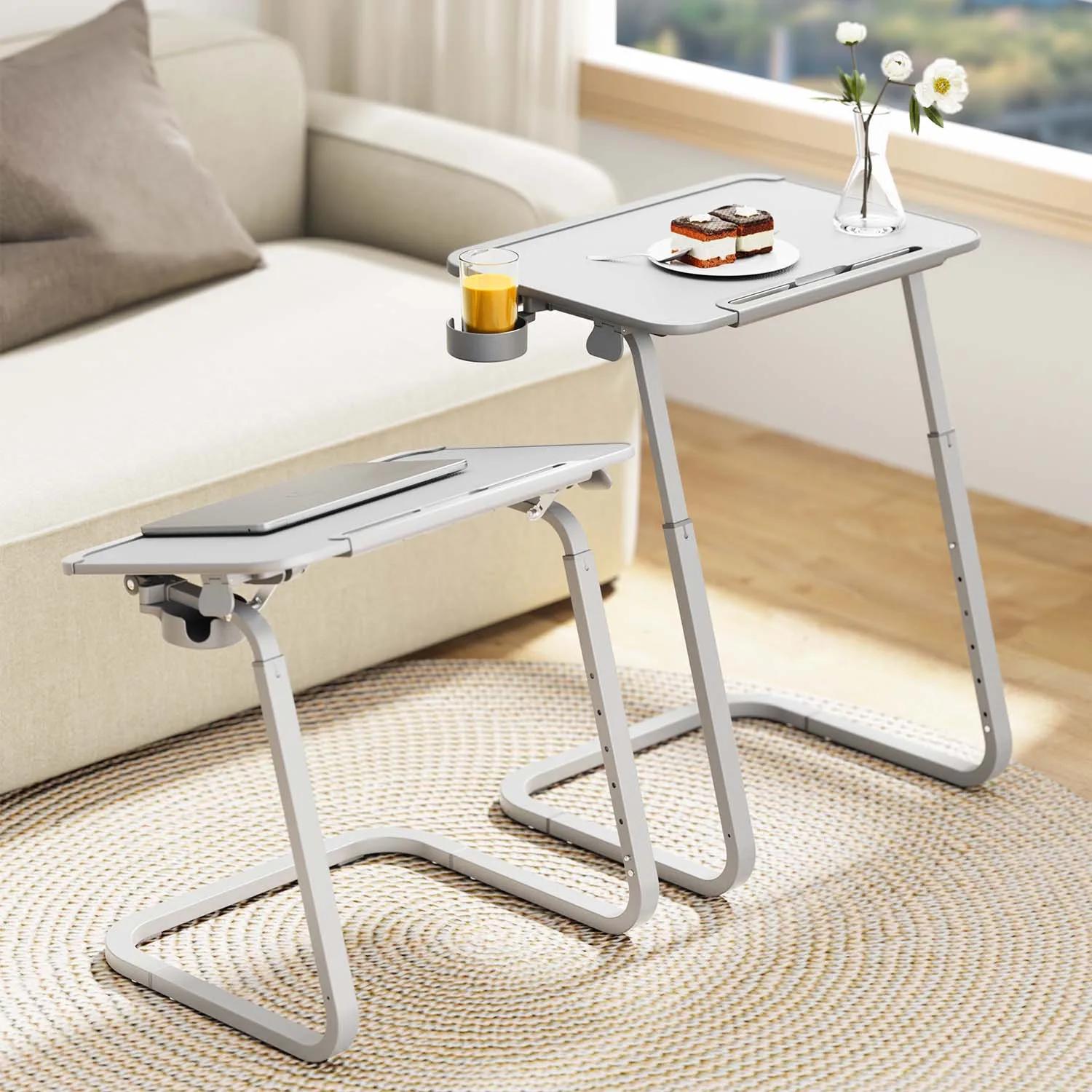 XGear New 2022 Adjustable TV Tray Table Pu Leather with cupholder tablet slot on bed sofa Folding Table for home office eating