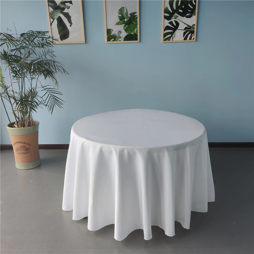 wholesale cheap custom fitted round tablecloth polyester white wedding table cloth