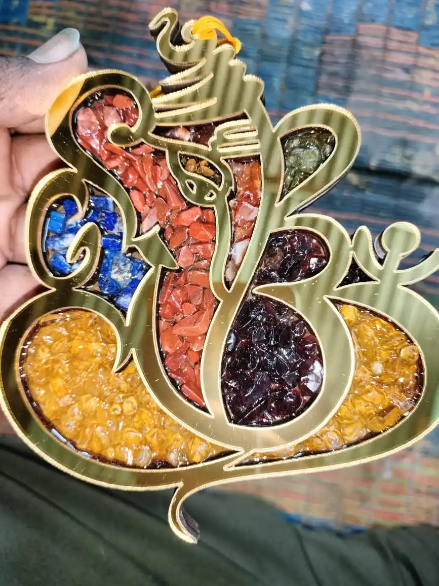 Crystal Gemstone  Ganesh Ji   Blessings  Home Wood Hanging Semi Precious Stones House  Ganesh ji  Pendulums Wall Car Hanging