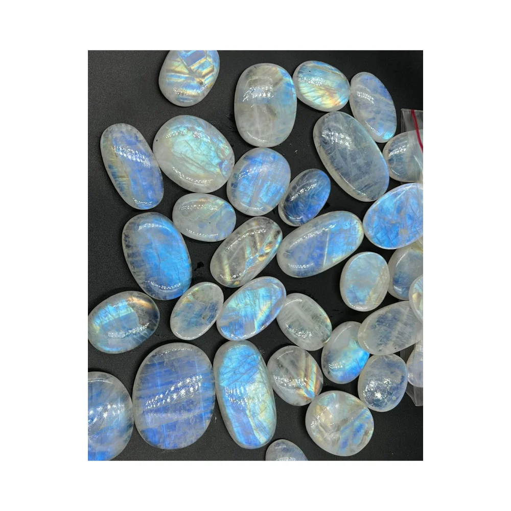 Оптовая цена натуральный синий огонь Радужный Лунный Камень кабошон очень большой размер Смешанная форма смешанный 40 мм до 70 приблизительно