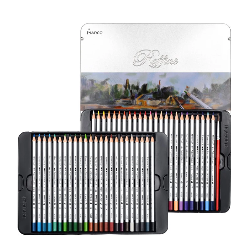 Marco 7120 24/36/48 colors 3.3mm water color colored pencils metal box set colouring pencil art supplies for school