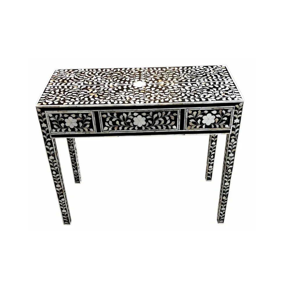 Standard quality wooden console table with bone inlay work for living room mop console table for home exporter from India
