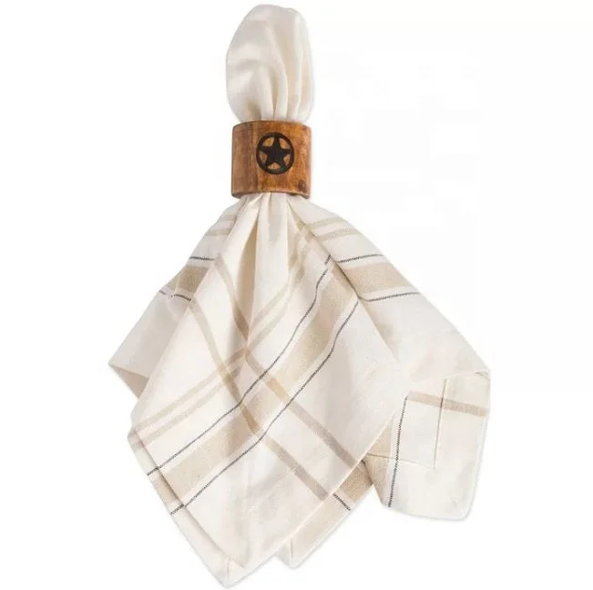 A Classic Style Set Of 6 Lone Star Print Mango Wood Napkin rings For Your Tables Cape And Home Dinning Decoration