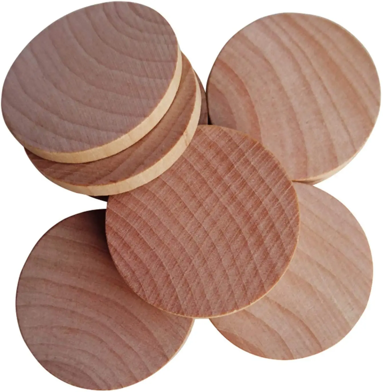DIY Smooth unpainted Round edge disc coin tag unfinished natural Blank round beech solid wood cutout circle chips piece