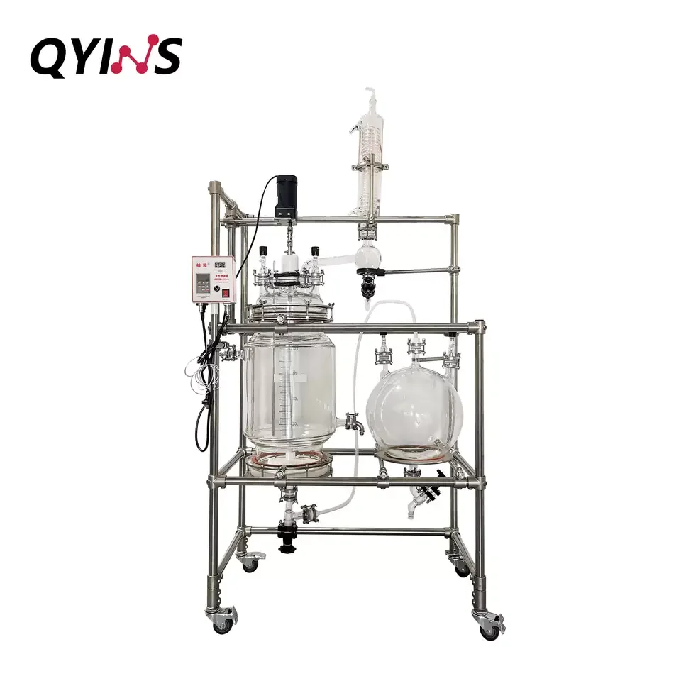 Мешалка с двухслойным химическим хрустальным резервуаром реакции 20 л, 50 л, стеклянный реактор с покрытием с охладителем