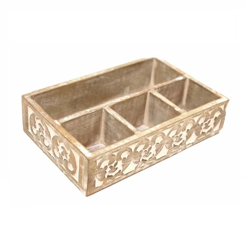 Pinewood Tray with Partitions and Handle for Gift Packaging and Decorations