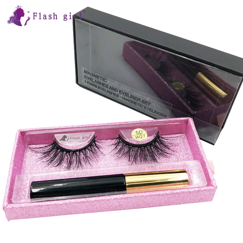 Hot selling W-27 5D mink magnetic eyelashes eyeliner tweezers set lashes with luxury box wholesale
