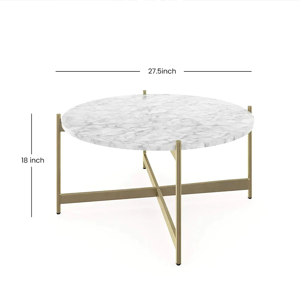 Modern Luxury Indian Metal round Coffee Table with Marble Top New Design Furniture for Office Modern Living Room Waiting Chair