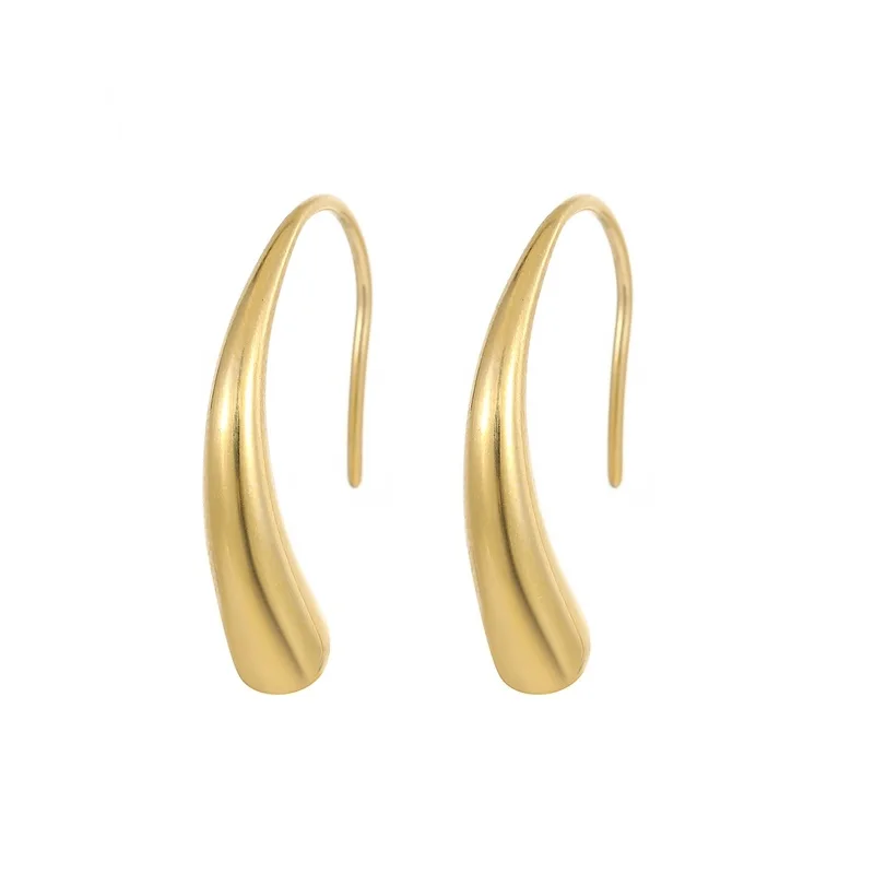 Gold Plated Water Drop Shaped Ear Hook Earring Unique Stainless Steel Water Drop Stud Earring For Women