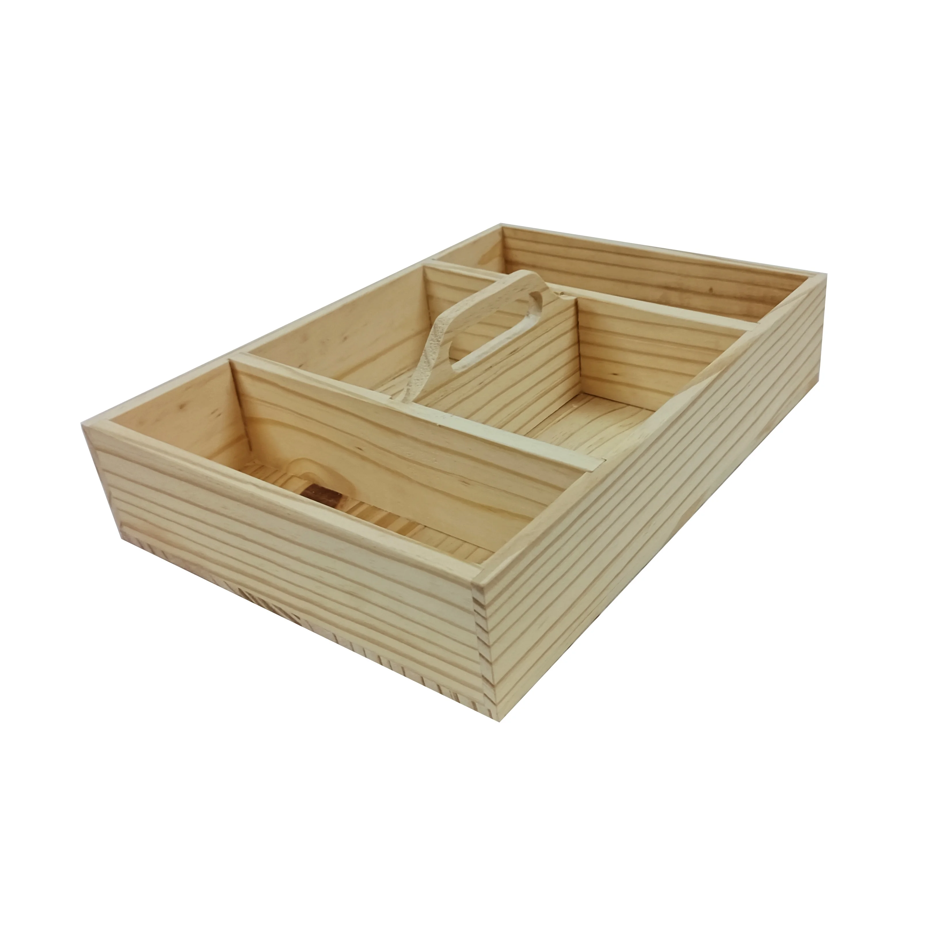 Pinewood Tray with Partitions and Handle for Gift Packaging and Decorations