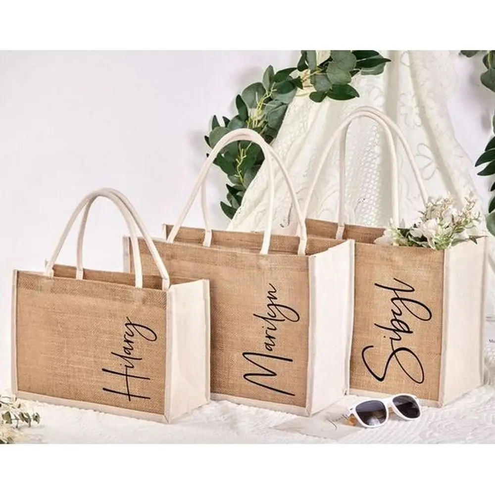 Fashion Tote Bags for Women Wholesale Large Jute Bag Supplier Burlap Shopping Bag with Logo Design