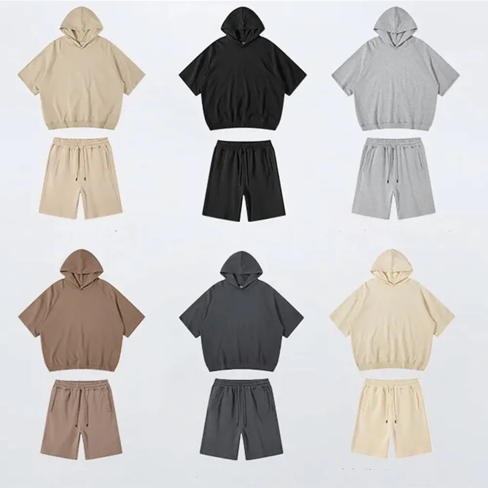 2023 Spring and summer heavy wool hoop 350gsm hoodie shorts casual boy couple suit Sweatshirt And Short Set Men gym Clothes