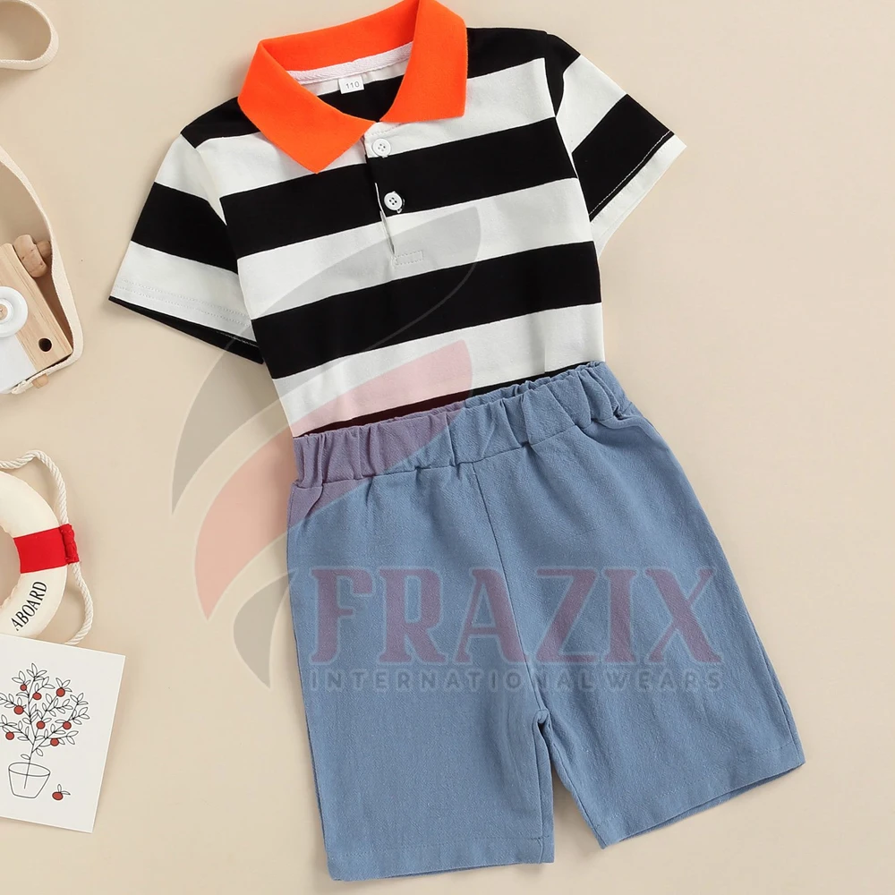 Hot Sale Clothing Sets Baby Boy Two Piece Summer Wear Polo T-Shirt Kids Printing Clothes
