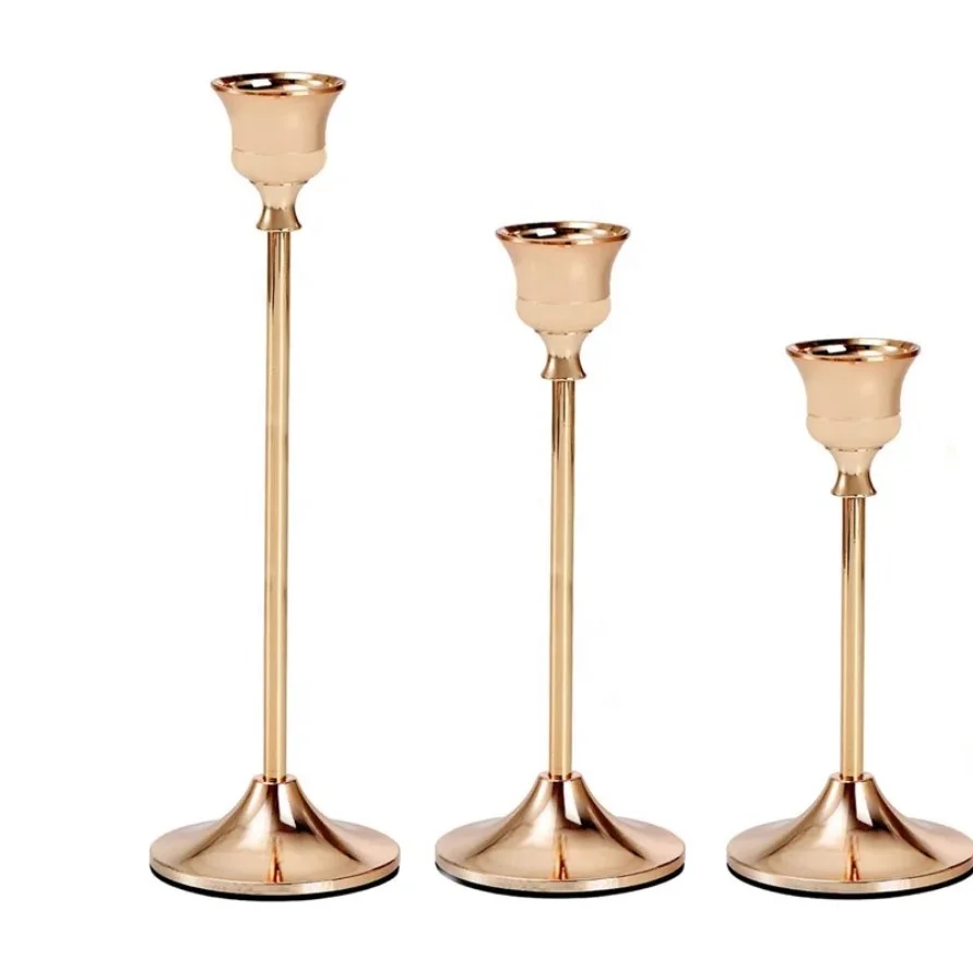 Classic Metal Tabletop Candlestick Handmade Taper Candle Holder for Wedding Bar Party and Home Decor