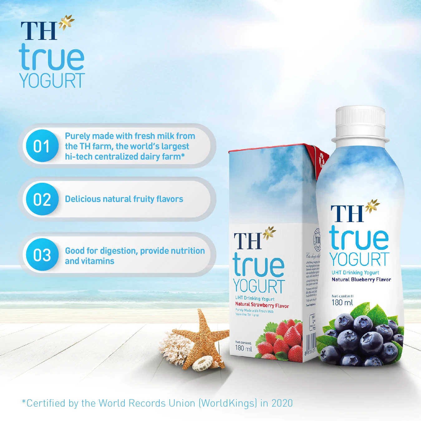 TH true YOGURT - UHT Drinking Yogurt - Natural Blueberry Flavor 180 ml High Quality Dairy Products Yogurt