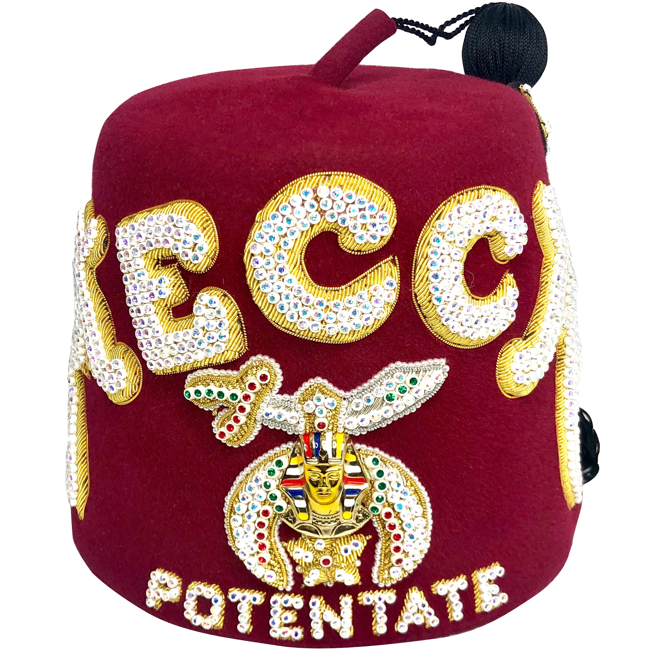 Shriners Masonic Fez Hat With Rhinestones And Gold Bullion Threads Fez Hat With Tassel Holder 2024 Good Quality Hat Fez