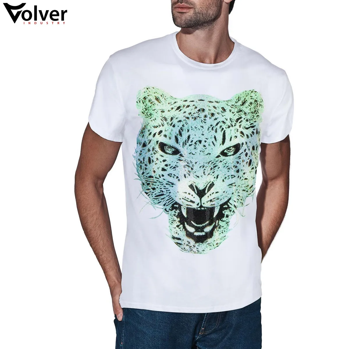 Professional OEM & ODM Services Custom Made With Your Own Reversible For Men Rhinestones T-shirt By VOLVER INDUSTRY