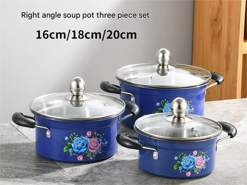 DS29 Factory Direct 3 Pcs Stainless Steel Soup Pot Non Stick Blue Cooking Pot Set With Lid
