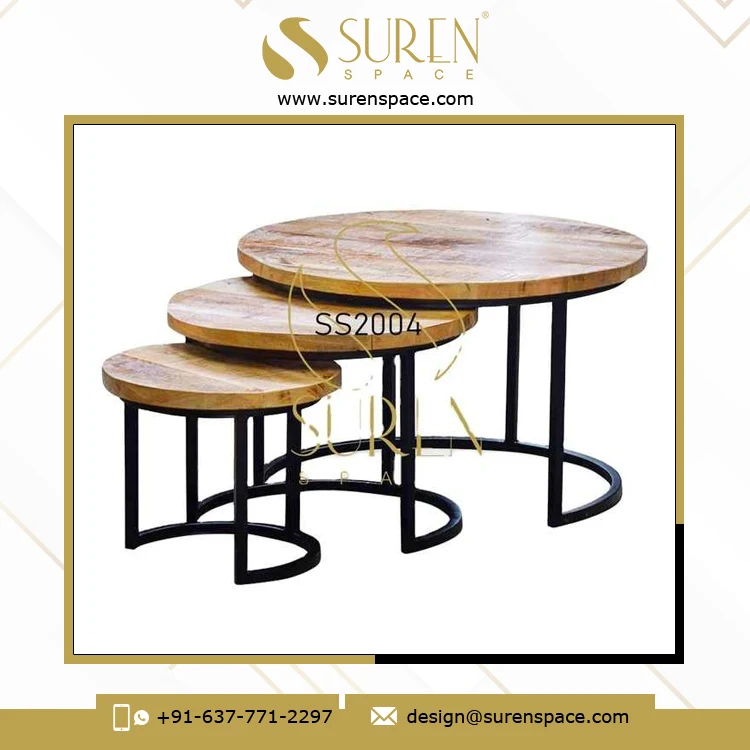 Отличное качество уникальный дизайн Лидер продаж промышленная мебель манго ёрш дерево металлическое основание центральный журнальный столик набор из 3 предметов