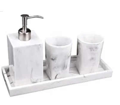 Modern Resin Bathroom Set of 4 Bathroom set  toothbrush holder soap dispenser soap box in  resin mirror custom bathroom set ba
