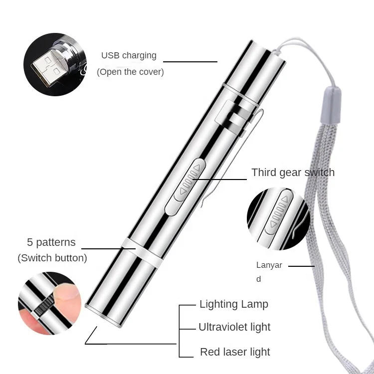Usb Charging Led Flashlight Uv Light Pet Catch Interactive Laser Pointer Cat Laser Pen