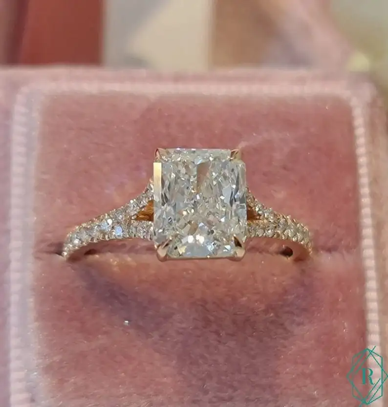 3 CT Radiant Cut, Split Shank Moissanite Engagement Ring