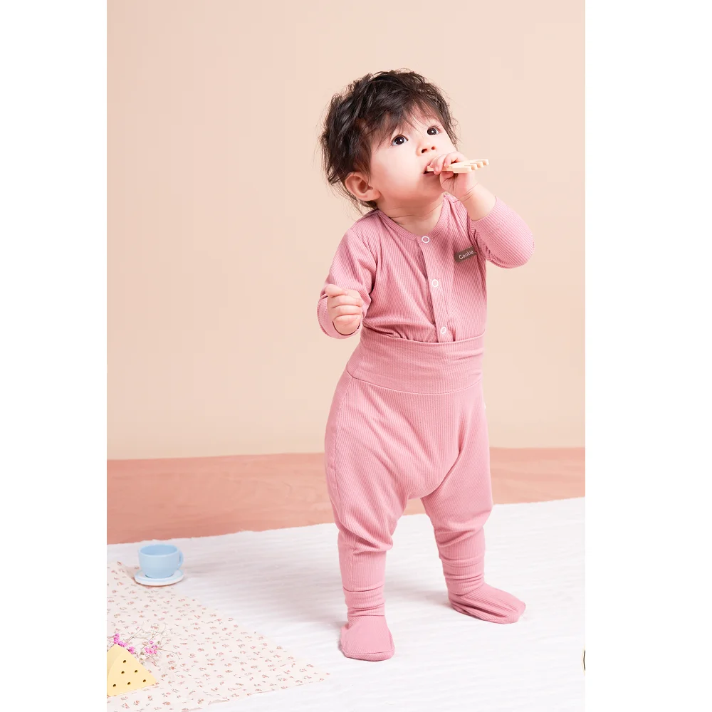 Safe Soft Air-cool Knitwear fabric Newborn Unisex Baby Set with a CF button placket long sleeve top & high-waistband pants