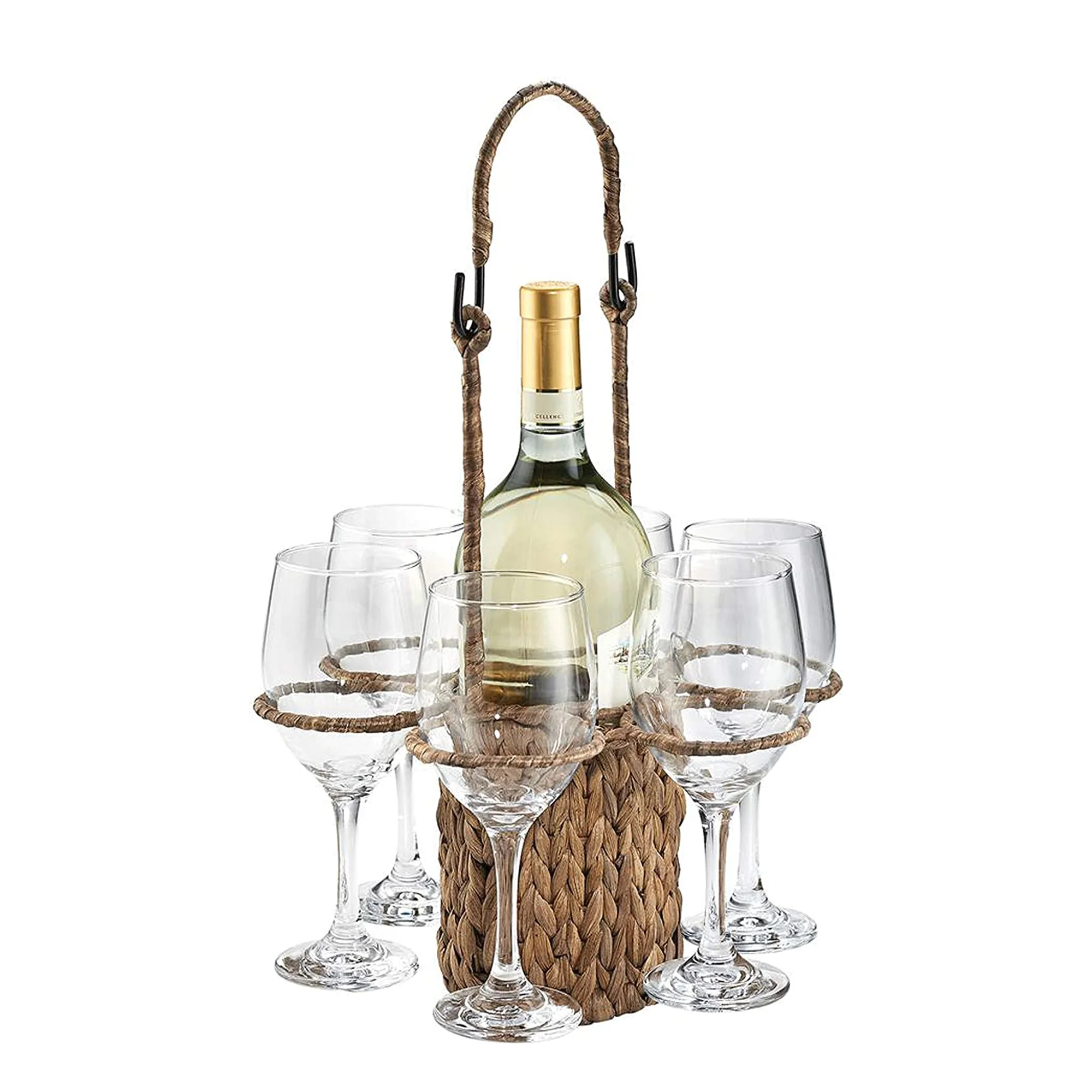 Handwoven eco-friendly water hyacinth wine basket caddy with hole glasses for party wholesales in Vietnam