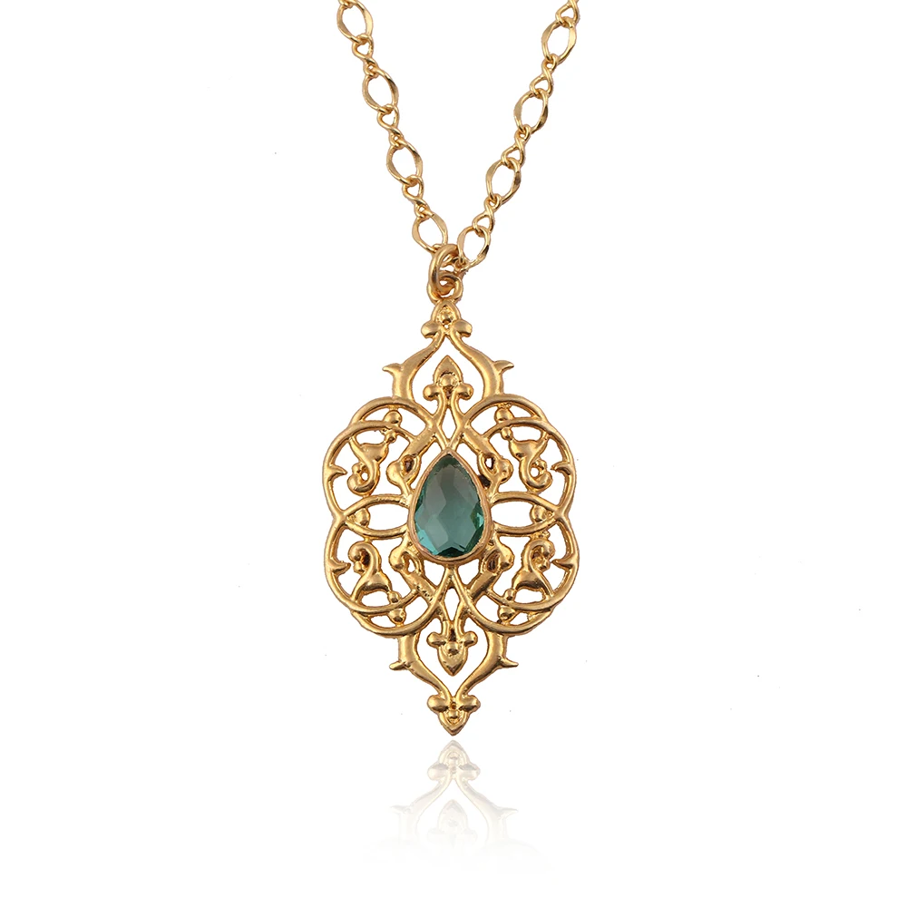 Gold Plated Brass Prong Sett Wholesale Pendant | Handmade Blue Topaz Rectangle Shape Necklace Stone jewelry for women gift