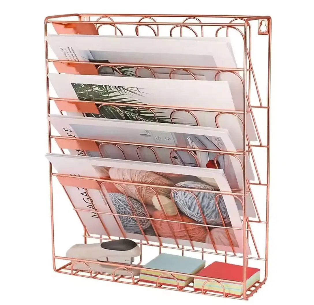 Copper Plated Metal File Racks Wire Hanging Wall File Holder Document Folder Organizer Literature Magazine Rack