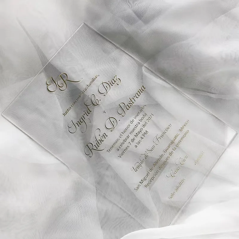Hot Sale Custom Cards Luxurious Free Sample Wedding Invitation Golden Printed Clear Acrylic Invitations Wedding Cards