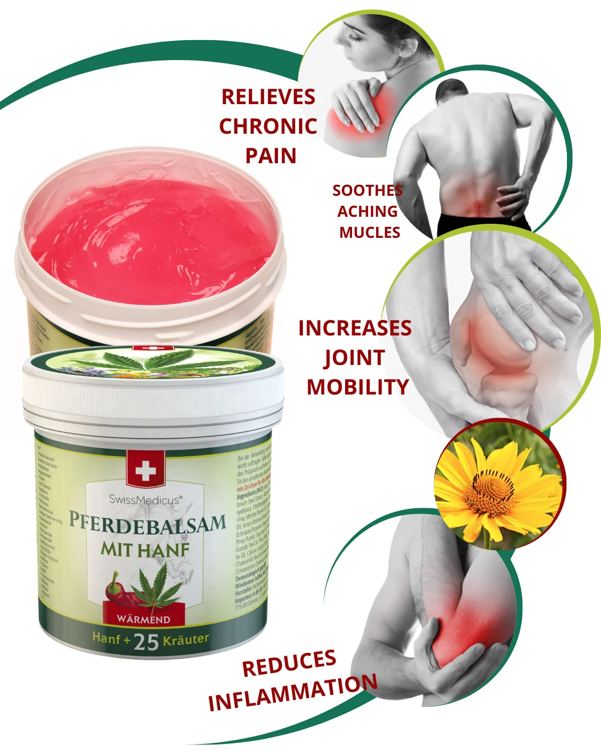 Amazon Best Seller SwissMedicus Pferdebalsam with hemp warming for joints & muscles, Swiss quality, Pain relief cream, 250 ml