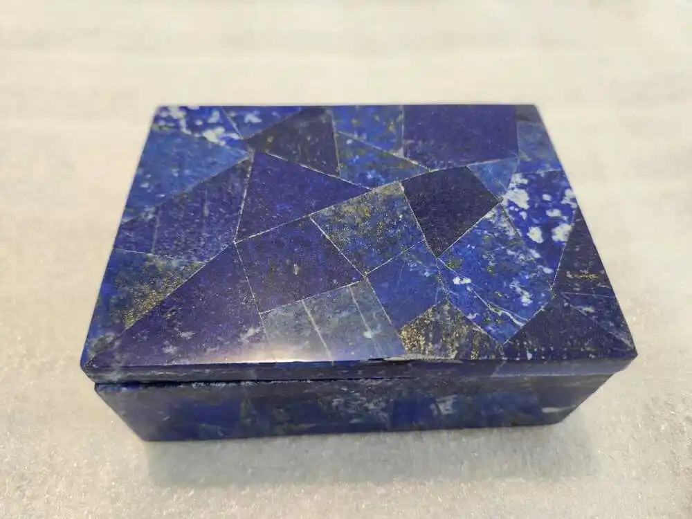 Trending New Look Lapis Lazuli Gemstone Inlay Rectangle Marble Box for Ring Storage Paper Jewelry Boxes Stone Inlay Gift Giving
