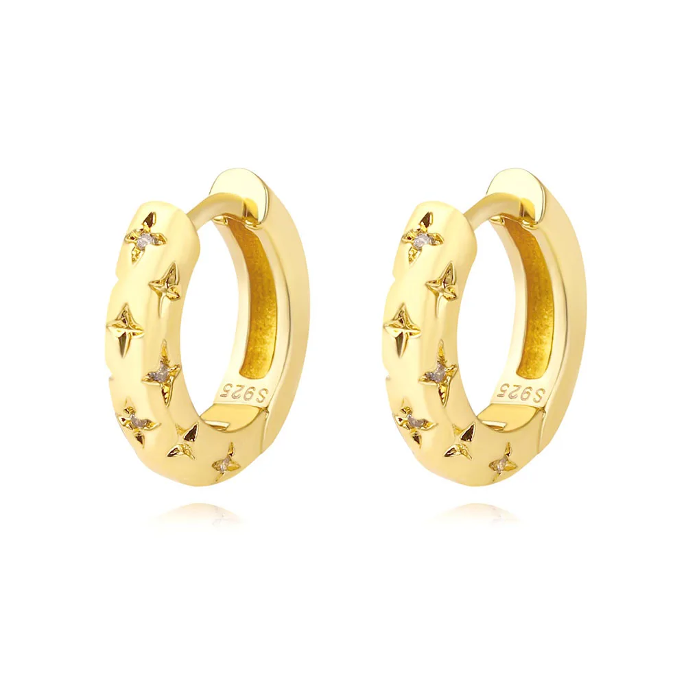 2024 Men Hot Sale Classic Mini S925 earrings hoop Trend gold plated Engrave Star silver earrings women crystals silver jewelry