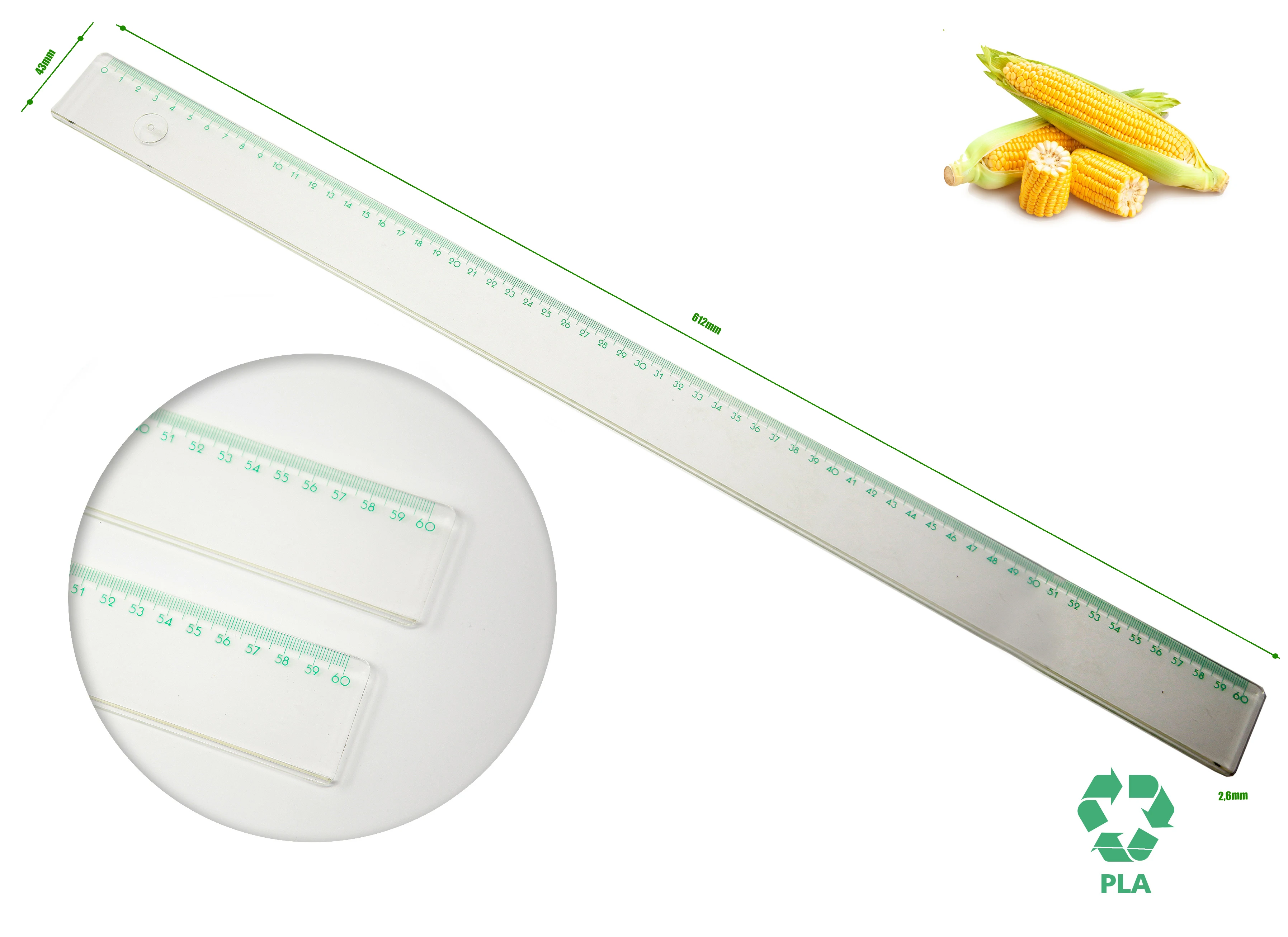 school elementary retailer compostable PLA polylacticacid 100% biodegradable plastic ruler 60 cm for drawing