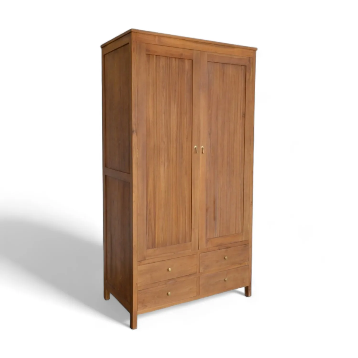 Scandinavian 2-Doors 4-Drawers Natural Teak Wood Clothes Wardrobe for Mom & Baby Bedrooms 100% Dried Wooden Furniture Solution