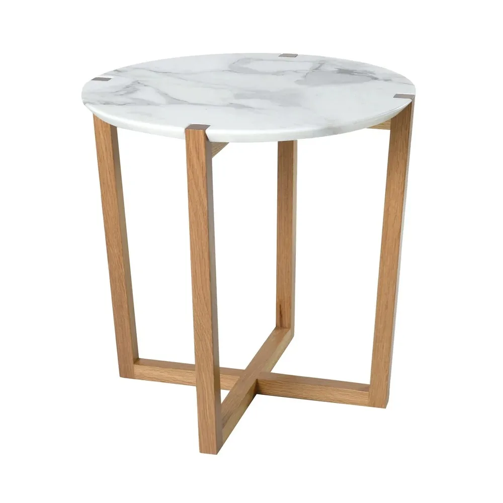 White Marble Top Wooden Base Center Table Natural Pure White Coffee table With Creative Wooden Base Sell At Reasonable Price
