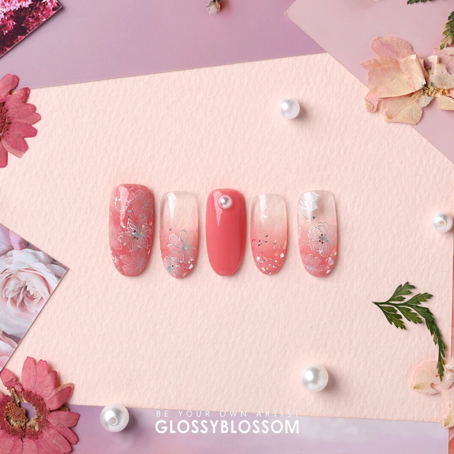 ShineB PARADISE WITH WIND nail stickers See-through White Flower Butterfly with Gold Hologram Line nail design Korea oem odm