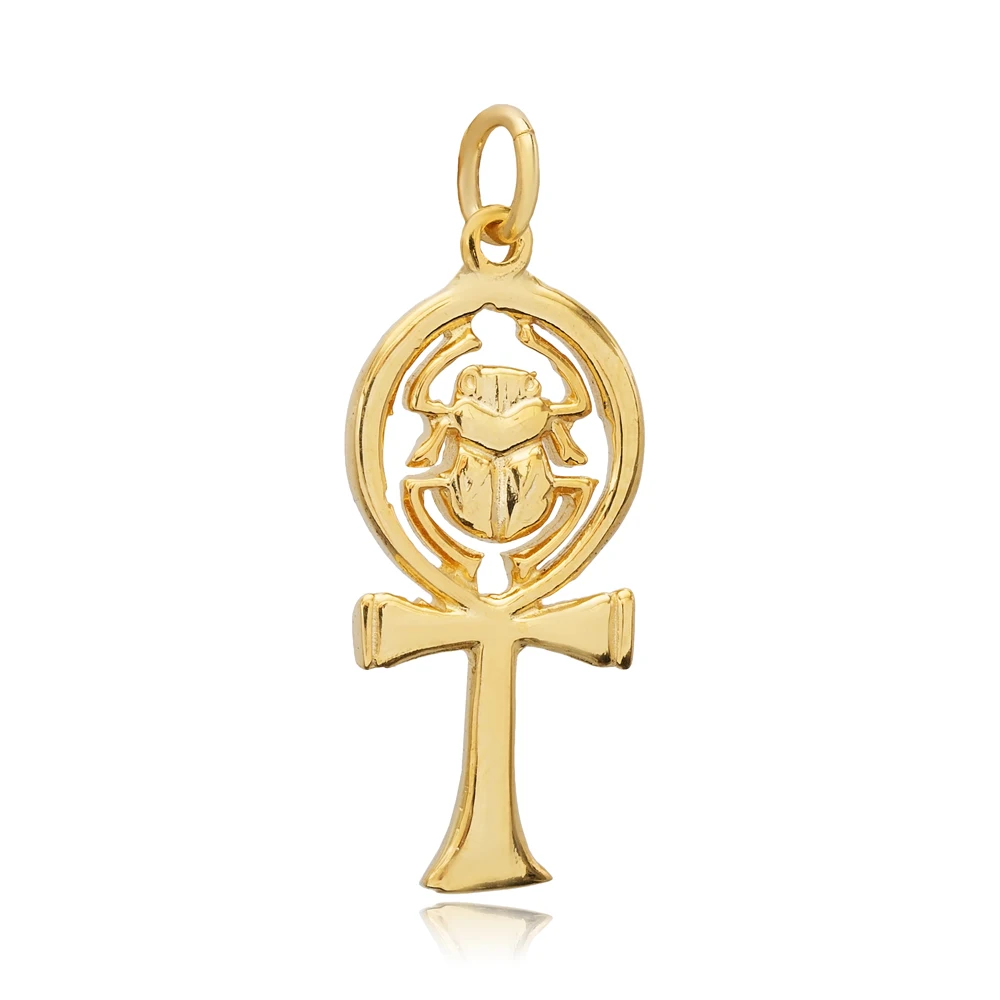 Ancient Egyptian Ankh with Scarab Charm Turkish Wholesale 925 Sterling Silver Fine Jewelry