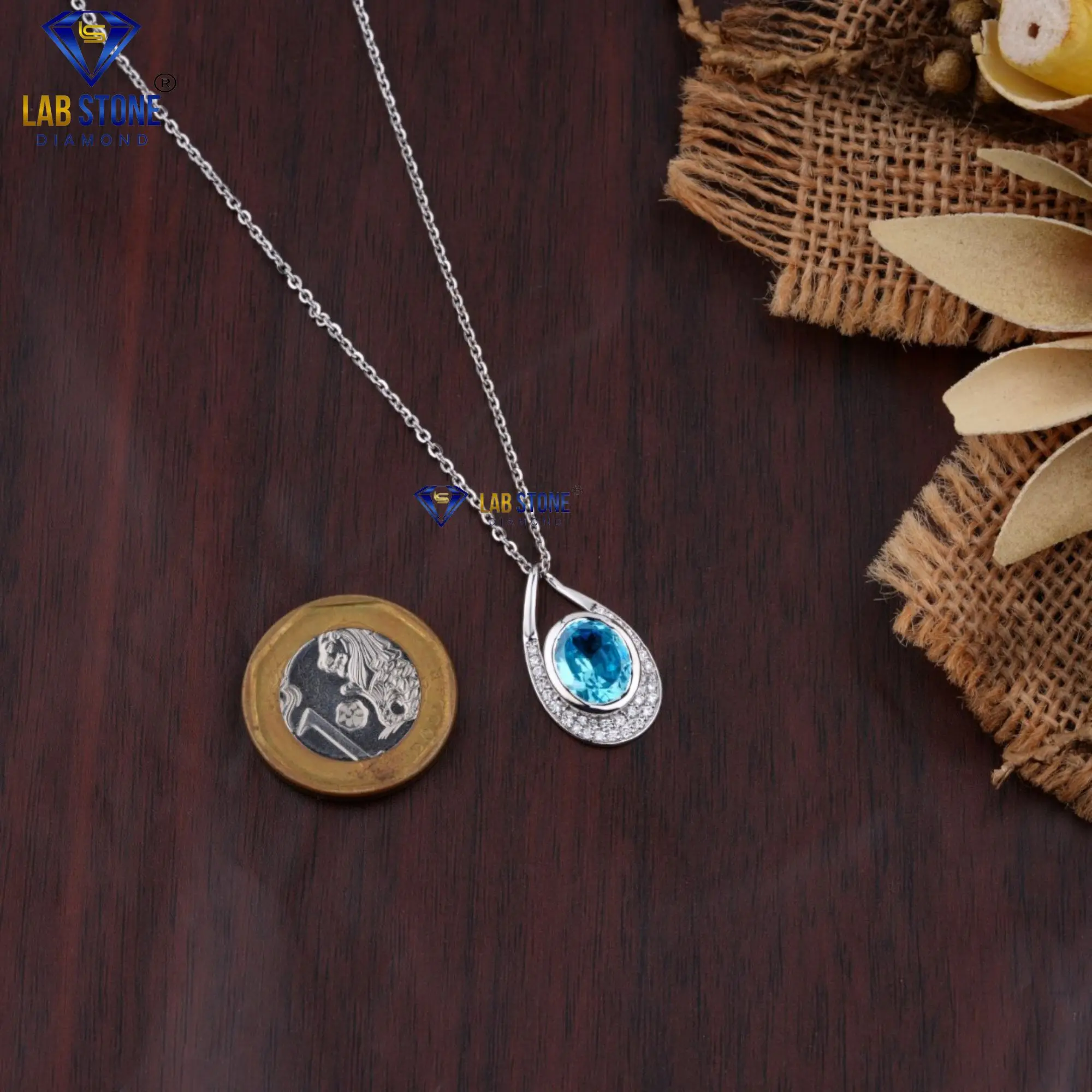 5.037TDW F.B. Oval&Round Cut Diamond White Gold Pendant And Earring With Chain by Labstone /Fabulous Pendant Set/ EF-VS color