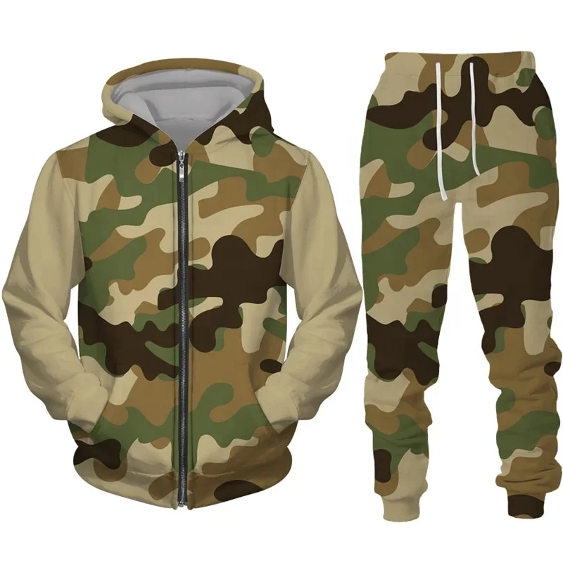 Wholesale Mens Sweat Suits Sets Joggers Camouflage Printed Fitness Workout Jogging Tracksuits