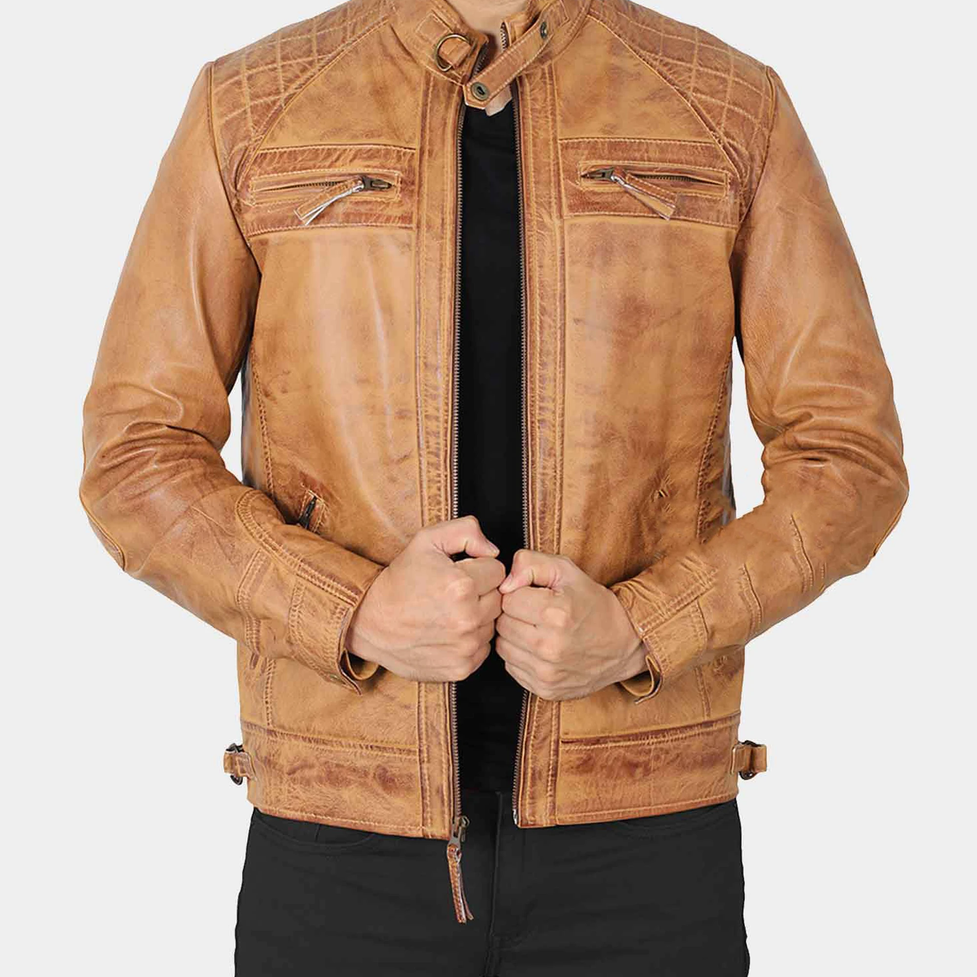 New look Genuine Leather Latest Style  Jacket Wholesale Men Standard Collar Classic Fit Washed Biker Motorcycle Leather Jacket