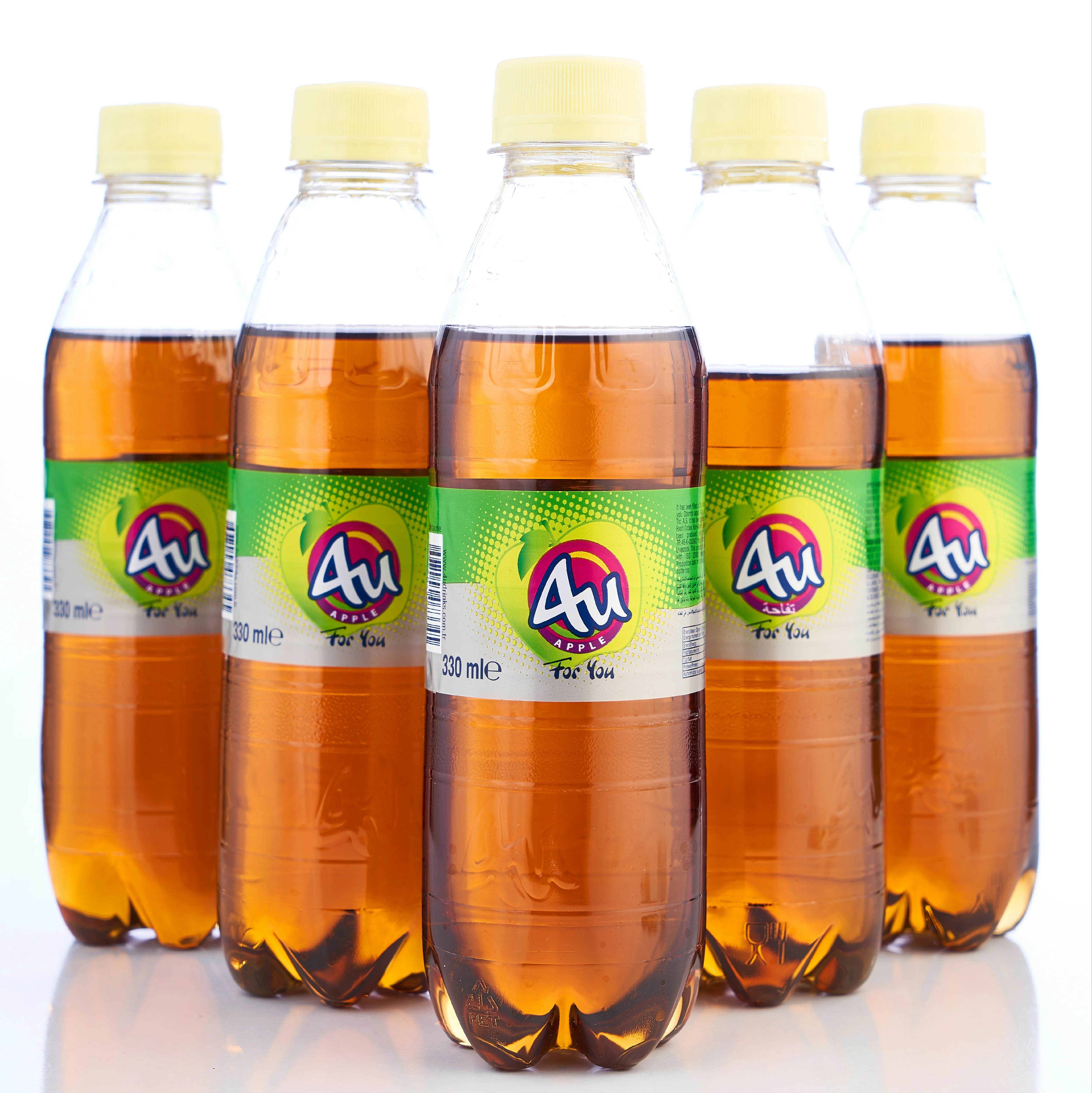 4U Apple Flavored 330 mL Carbonated Soft Drinks Cold Bottled Sparkling Non Alcoholic Freshing Cold Beverage