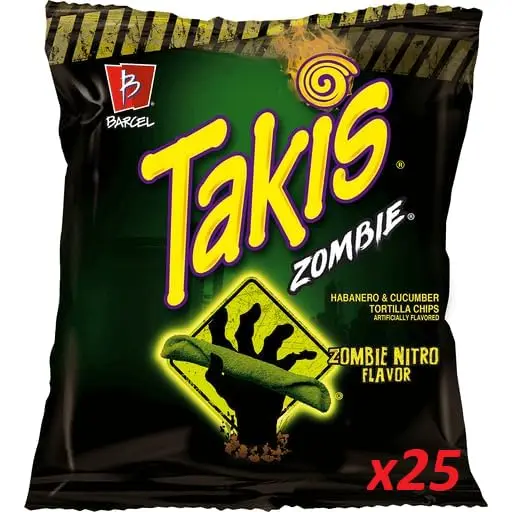 Takis Mini Zombie Rolled Tortilla Chips, Habanero and Cucumber Artificially-Flavored, 25 Individual Snack Packs