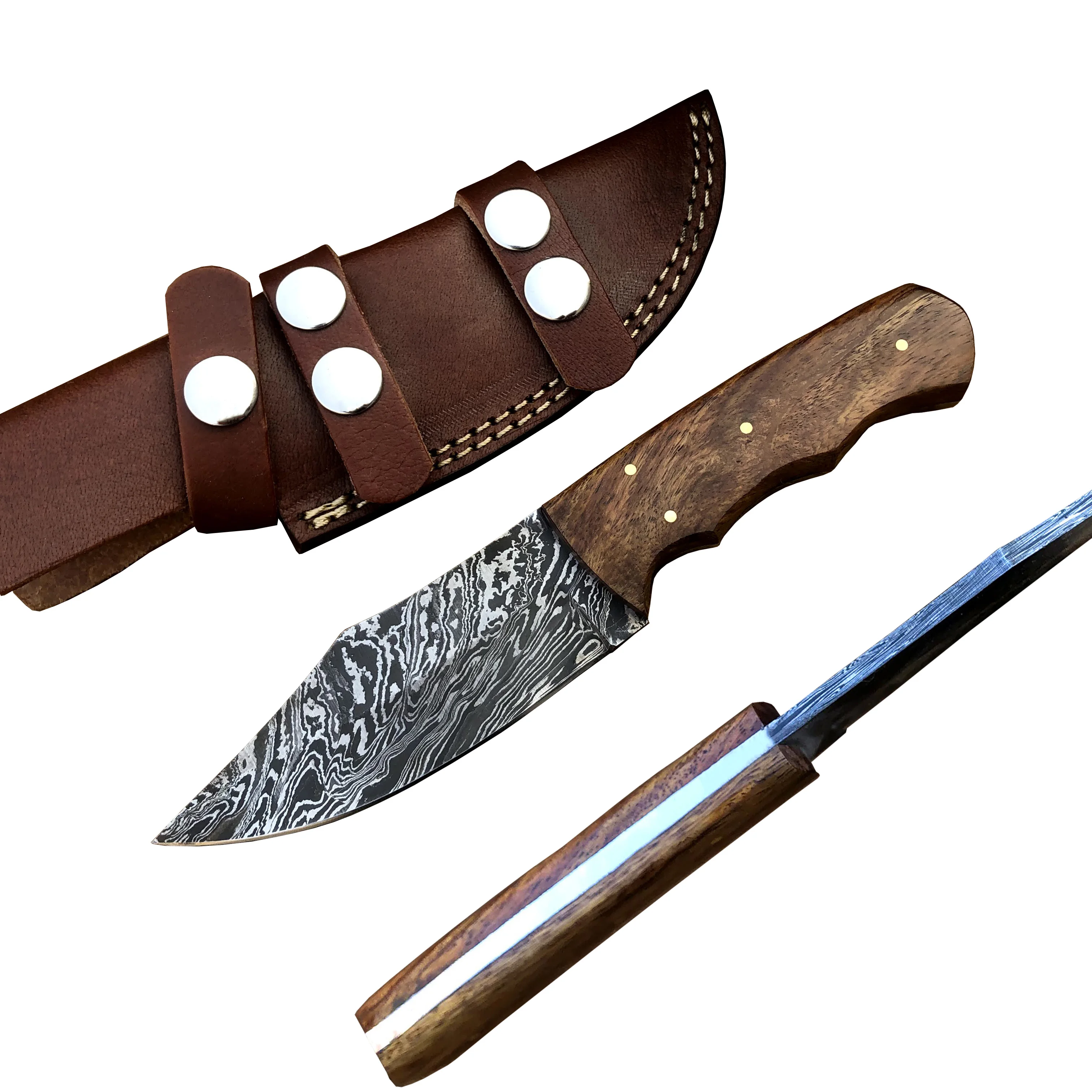 High Quality Carbon Damascus Steel Fixed Blade hunting knives Handmade Outdoor Survival Hunting knife With Wooden handle
