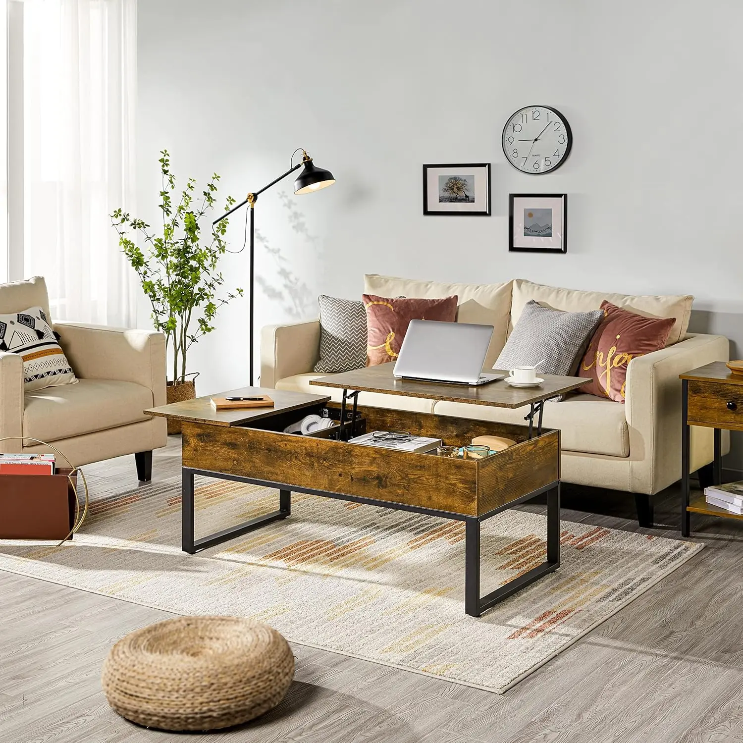 Luxury Nordic Living Room Multifunction Lift Up Coffee Tables Wooden Lift Top Coffee Table With Hidden Compartment