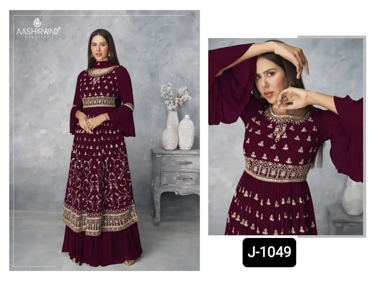 Heavy Ethnic Wear Heavy Faux Georgette with Embroidery Cotton Thread with Badla Work Full Flare Gowns for Women Wear Clothes