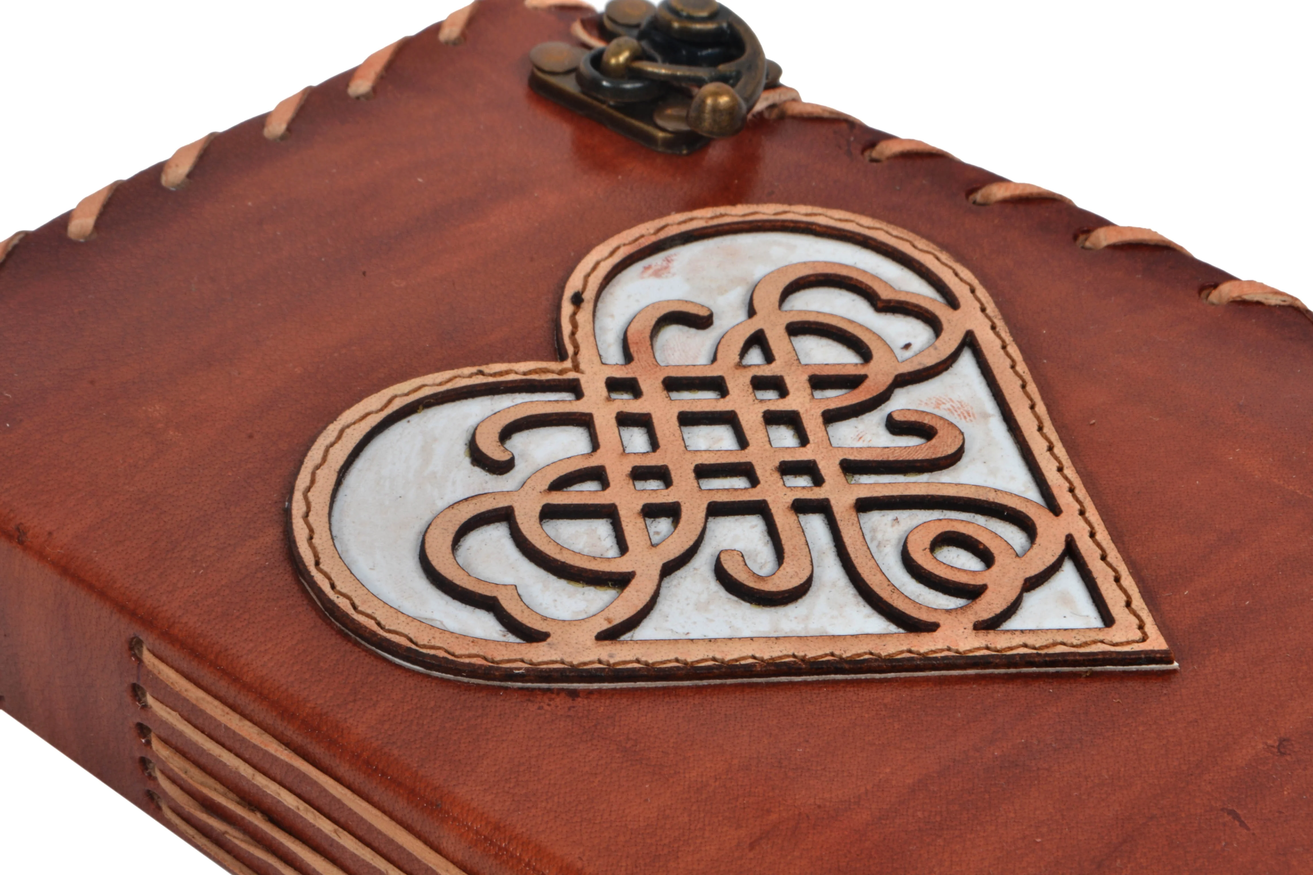 Heart Cut Work Design Custom Handmade Genuine Leather Journal A5 Notebook School Supplies Travelers Diary With Twin Antique Lock